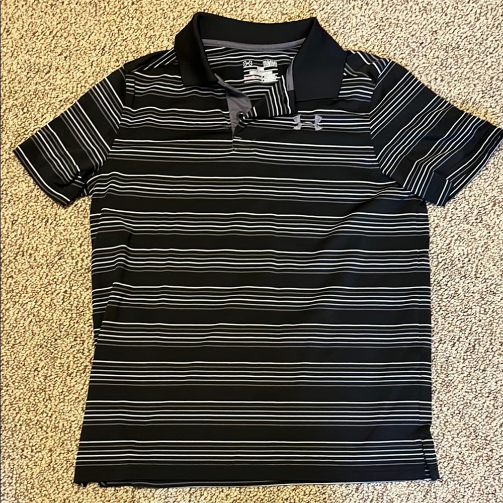 Under Armour Black and White Striped Polo
